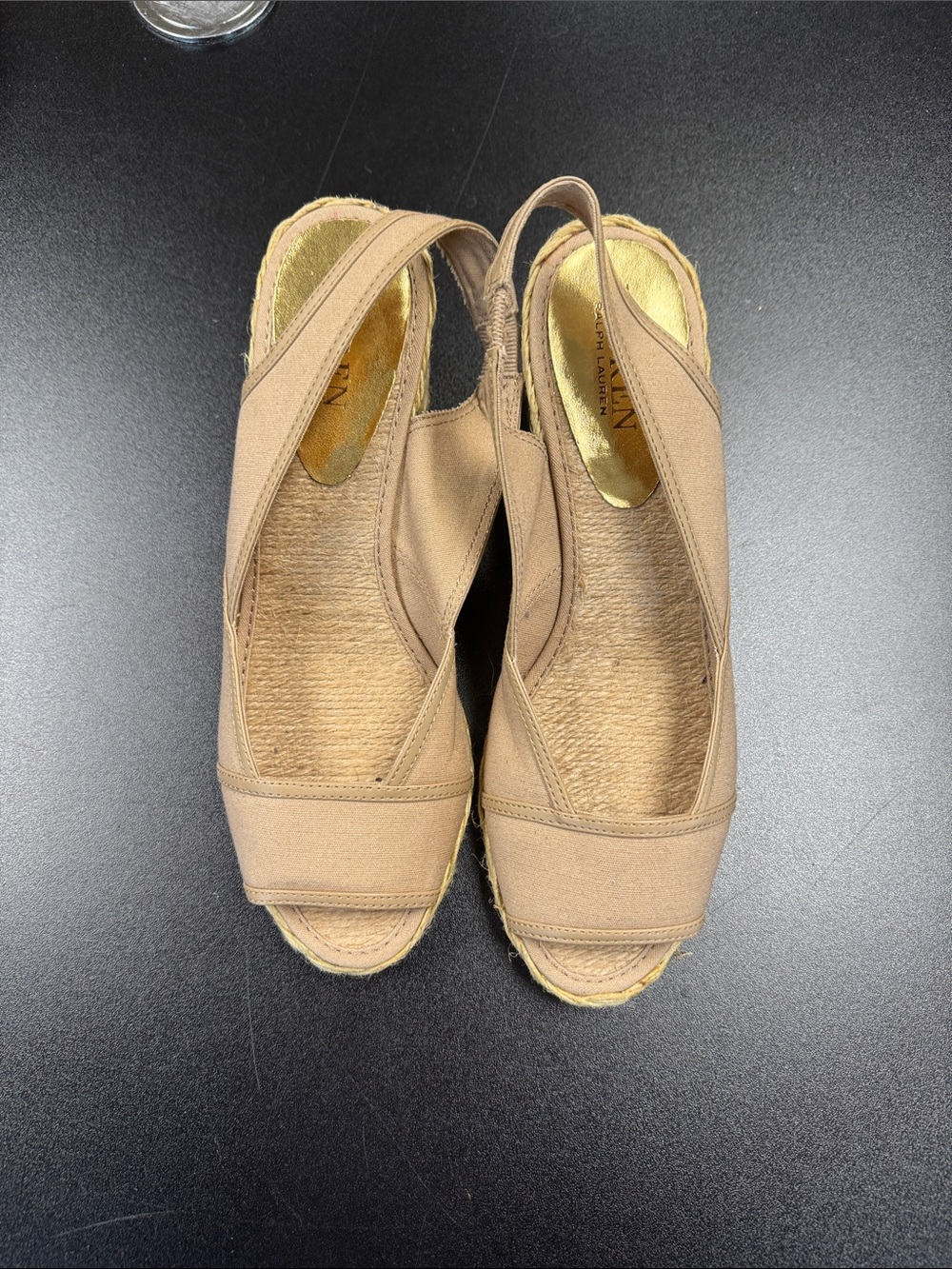 Lauren Ralph Lauren Taupe‎ Canvas Peep-Toe Slingback Espadrilles